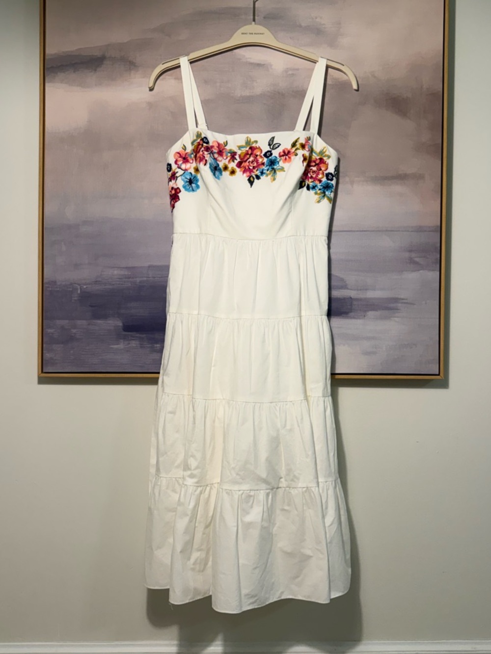 White Floral Embroidered Tiered Midi Sundress